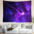 Detailed view of cosmic starry sky tapestry hung above a modern white sofa with plants - Style 10 / Custom Contact CS