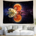 Swan and red moon tapestry hanging on white living room wall above a sofa - Style 12 / Custom Contact CS