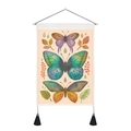 Detail of vintage butterfly wall tapestry featuring wooden rod and black tassel accents - 35x50cm / Style 1