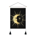 Astrology sun and moon fabric wall tapestry with black gold design and elegant tassels - Astrological Sun Moon Fusion Stars (Style 11)