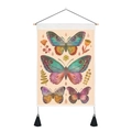 Detail of vintage butterfly tapestry with wooden hanging rod and black tassels - 35x50cm / Style 4