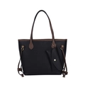 Sac fourre-tout rétro noir et café grande capacité avec petite pochette assortie - Noir