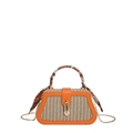 Orange woven straw handbag with silk scarf handle and metal chain shoulder strap - Orange