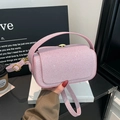 Sac boîte rose élégant à paillettes avec détails dorés et poignée pour soirées chics - Rose