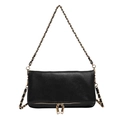 Bolso de hombro minimalista de cuero negro con cadena dorada y detalles de cremallera - Negro