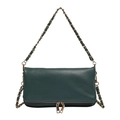 Bolso de hombro verde bosque en piel granulada con cadena dorada y detalle de cremallera - Azul
