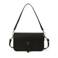 Chic black patchwork underarm bag with gold hardware and embossed plaid texture - Black