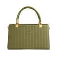Olive green woven tote bag with V-pattern texture and gold metal hardware - Green