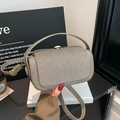 Sac boîte argenté avec strass, poignée supérieure et bandoulière réglable pour femme - Marron