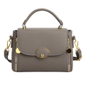 Sac à main élégant en cuir gris avec logo M doré et bandoulière réglable pratique - Gris