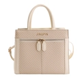 Beige tote bag with herringbone texture and adjustable strap for elegant daily use - White (Without Charm)