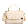 Cream white pebbled leather handbag with gold M logo and detachable shoulder strap - White