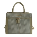 Retro green tote bag with herringbone weave pattern and leather trim details - Green (No Pendant)