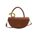 Brown crescent moon handbag with golden twist hardware and a leather strap - Brown