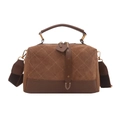 Dark brown suede crossbody bag with diamond quilting and vintage pillow shape - Brown