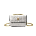 Chic silver mini crossbody bag with crocodile texture, gold chain and eagle head hardware - Silver