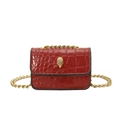 Red crocodile embossed mini chain crossbody bag with golden eagle head hardware accent - Red