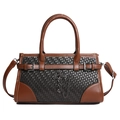 Retro cross woven tote bag in black and brown patchwork with adjustable strap - Brown