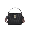 Schwarze Bucket Bag aus Leder mit breitem ISHU-Schultergurt und Goldverschluss - Schwarz