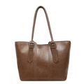 Bolso tote grande de cuero marrón vintage con costuras verticales y asas ajustables - Caqui