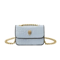 Mini light blue crocodile embossed crossbody bag with gold eagle head and chain strap - Blue
