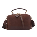 Borsa Boston marrone scuro in pelle scamosciata con trapuntatura a rombi e tracolla - Marrone