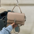 Beige faux leather crossbody bag with lychee texture and silver horseshoe buckle - Khaki