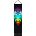 Böhmischer Chakra Wandbehang mit Regenbogen-Symbolen und schwarzen Quasten-Details - 32.5x130cm / Sieben Chakra Yoga (Stil 3)
