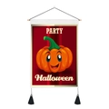 Tapiz de calabaza de Halloween con letras Party, vara de madera y borlas negras - 35x50cm / Estilo Fiesta Calabaza (Estilo 13)