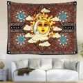 Detail of bohemian sun and moon tapestry hanging above a modern sofa in a bright living room - 95x73cm / Mystic Sun Moon Style 3