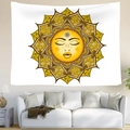 Böhmischer Wandteppich mit Sonnen-Mandala in Gelb über einem modernen Sofa - Mandala Sonne Stil 6