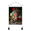 Vintage floral oil painting canvas wall hanging with wooden rod and black tassels - 35x50cm / Style 6