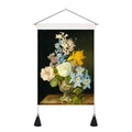 Vintage floral oil painting wall tapestry with wooden rod and decorative tassels - 35x50cm / Style 3