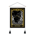 Five of Rings tarot tapestry with gold foil details, black background, and tassels - 35x50cm / Five of Rings