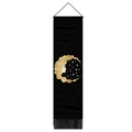 Detailed view of moon goddess wall tapestry with black fabric and golden tassels - 32.5x130cm / Profile of Moon Goddess Style
