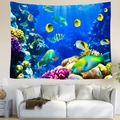 Marine life ocean series wall tapestry with coral and tropical fish in living room - 95x73cm / Tropical Fish Reef Style (Style 2)