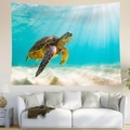 Detail of fabric wall tapestry with sea turtle and ocean design in a modern living room - 95x73cm / Bibo Sea Turtle Style (Style 4)