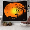 Detail of Halloween tapestry with pumpkin and moon silhouette on an indoor wall - Style 8 / 95x73cm (Brushed)