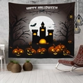 Detail of Halloween tapestry with jack-o-lanterns and castle print for wall decoration - Style 10 / 95x73cm (Brushed)