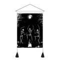 Skeleton dancing around bonfire tapestry with wooden hanger and black tassels - 35x50cm / Skeleton Bonfire Dance Style (Style 15)