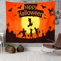 Halloween tapestry with orange moon and witch silhouettes for home wall decoration - Style 13 / 95x73cm (Brushed)