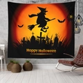Halloween wall tapestry featuring a witch silhouette against a moon in a modern room setup - Style 14 / 95x73cm (Brushed)
