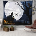 Close-up of Halloween tapestry with Gothic castle and full moon on a dark blue background - Style 18 / 95x73cm (Brushed)