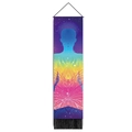 Detailed view of yoga tapestry with colorful mandala lotus design and black tassels - Style 10 / 32.5x130cm