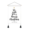 Close-up of Christmas wall hanging featuring typography tree with black tassels and wood bar - 35x50cm / Christmas Tree Typo (Style 1)