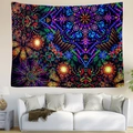 Neon mandala tapestry with vibrant fluorescent blue and orange geometric patterns - 95x73cm / Psychedelic Mandala Style 1