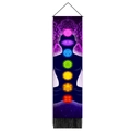 Vertical yoga tapestry detail featuring glowing seven chakras and bottom fringe tassels - Style 9 / 32.5x130cm