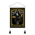 The High Priestess skull tarot tapestry with black fabric and decorative tassels - 35x50cm / The High Priestess (II)