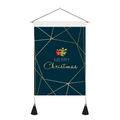Detail eines Weihnachts-Wandteppichs mit Goldlinien, Holzstab und schwarzen Quasten - 35x50cm / Marineblau Gold Weihnachtskugel Geschenkbox Stil (Stil 1)