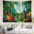 Détail d'une tapisserie forêt enchantée avec maisons champignons sur un mur blanc - 95x73cm (Brossé) / Champignon de Rêve (Style 4)